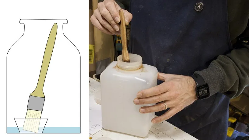Conservazione del pennello in un barattolo con ambiente saturo di alcool